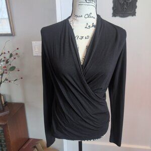 White House Black Market Faux Wrap Top Black Sz S